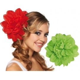 Pince à cheveux fleur vert anis (double fleurs) 20 cm