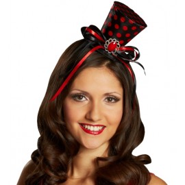 Mini chapeau haut de forme noir à pois rouges femme