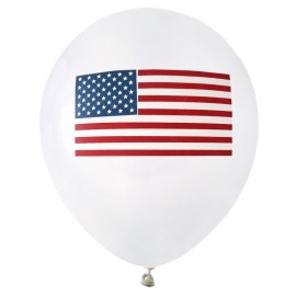 Ballons blancs drapeau américain USA 23 cm les 8