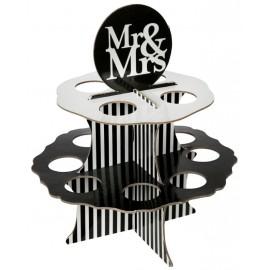 Présentoir Mr & Mrs boules à dragées 5 cm blanc noir