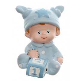 Figurine baptême bébé garçon bleu ciel 4 cm les 10