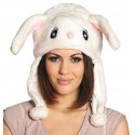 Bonnet peluche lapin blanc adulte