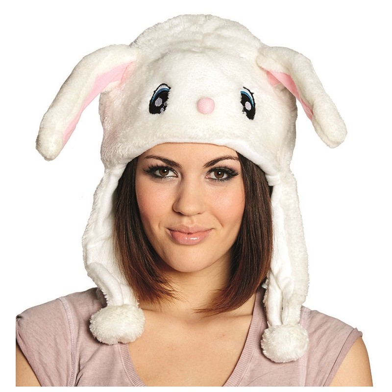 Bonnet peluche lapin blanc adulte 