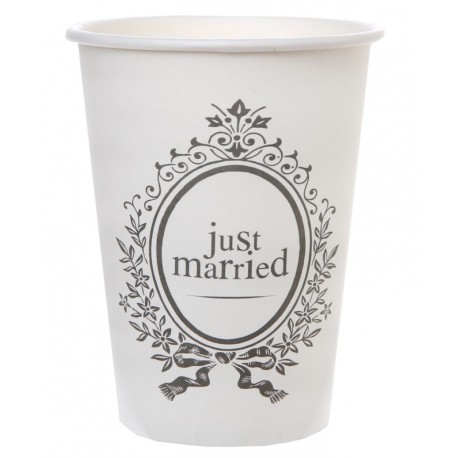 Gobelet carton Just Married blancs les 10