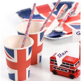 Pailles drapeau anglais Union Jack en papier les 20