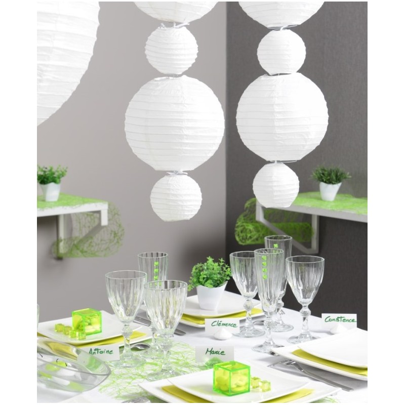 Lot De 6 Lanternes Papier Blanches - Diamètres 10, 15, 20 Cm, Avec Crochets Métal | Pour Décoration Mariage, Fête, Jardin