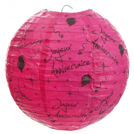 Lanterne boule papier joyeux anniversaire fuchsia 20 cm les 2