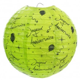 Lanterne boule papier joyeux anniversaire vert 20 cm les 2