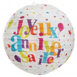 Lanterne boule papier joyeux anniversaire festif 20 cm les 2