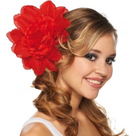 Pince à cheveux fleur rouge (double fleurs) 20 cm