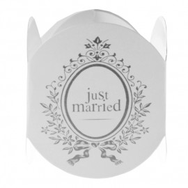 Ronds de serviette Just Married blancs les 6