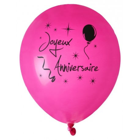 Ballon joyeux anniversaire fuchsia noir 23 cm les 8
