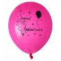 Ballons joyeux anniversaire fuchsia noir 23 cm les 8