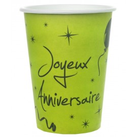 Gobelets carton joyeux anniversaire vert anis les 10