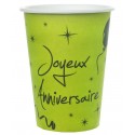 Gobelets carton joyeux anniversaire vert anis les 10