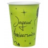 Gobelets carton joyeux anniversaire vert anis les 10