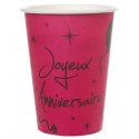 Gobelets carton joyeux anniversaire fuchsia les 10