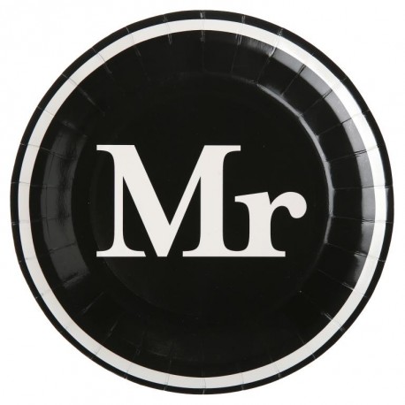 Assiette carton Mr & Mrs noir blanc Mr 22.5 cm les 10