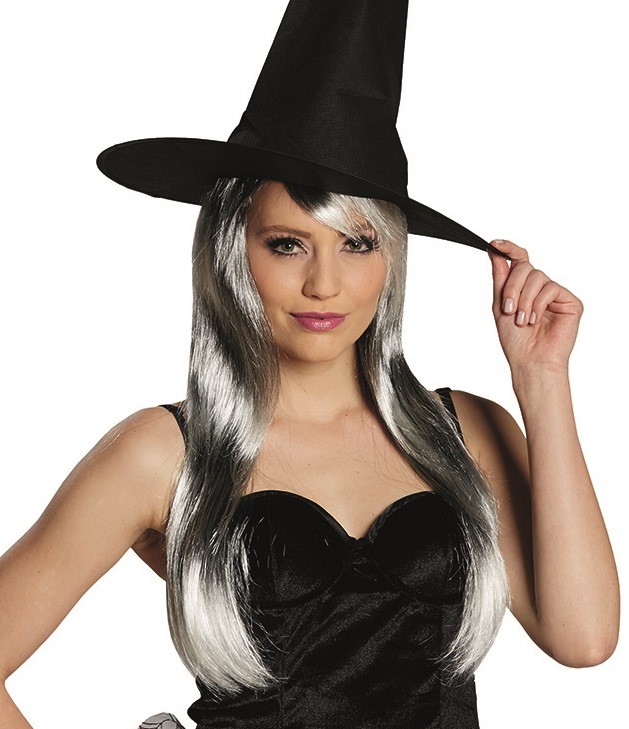 Perruque Noire Et Blanche Longue Moitié Noir Moitié Blanc - Perruque Cosplay Halloween Costume Synthétique