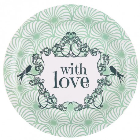 Assiette carton vintage with love menthe 22.5 cm les 10