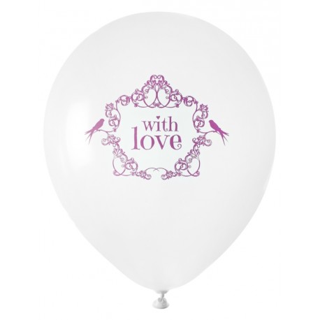 Ballon blanc vintage with love rose 23 cm les 8