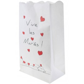 Photophore Vive les Mariés papier blanc 26 cm les 6