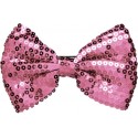 Noeud papillon à paillettes rose adulte 13 x 9 cm