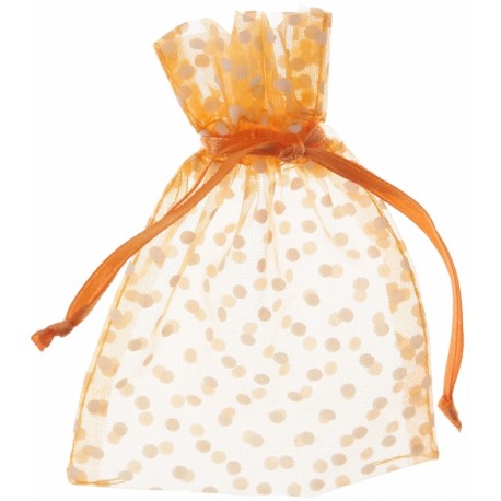 Sachet à dragées orange à pois blancs les 10