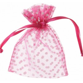 Sachet à dragées fuchsia à pois blancs les 10