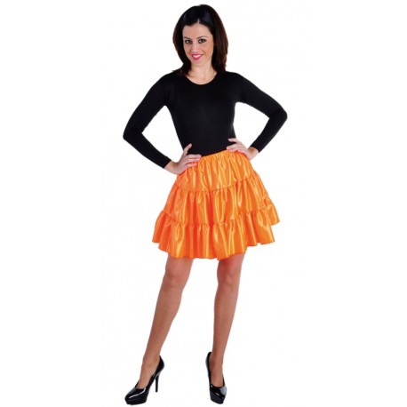 Déguisement jupe courte orange à volants satin femme