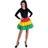 Déguisement jupe courte rouge jaune vert à volants satin femme