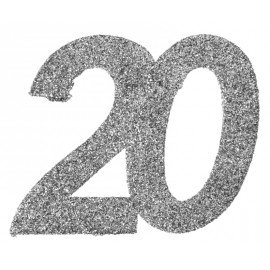 Confettis anniversaire 20 ans argent pailleté les 6