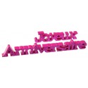 Déco mot joyeux anniversaire fuchsia pailleté en bois 19 cm