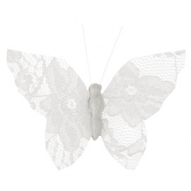Papillons dentelle blanche sur pince les 4