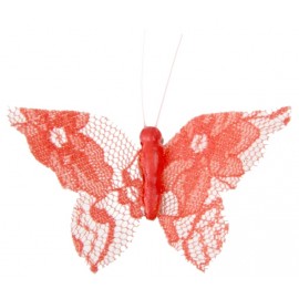 Papillons dentelle corail sur pince les 4