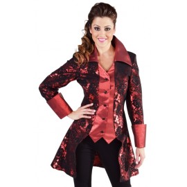 Déguisement manteau brocart rouge femme luxe