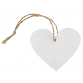 Etiquettes coeur en bois blanc avec cordon les 4