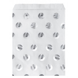 Sachets papier blanc à pois argent 18 cm les 10