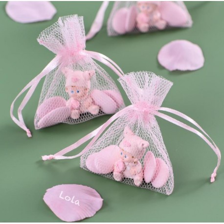 Sachet à dragées en tulle rose les 10