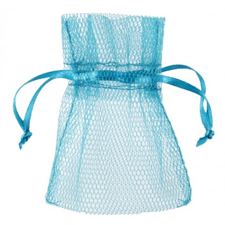 Sachet à dragées en tulle turquoise les 10