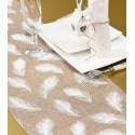 Chemin de table plumes en toile de jute naturel blanc 3 M