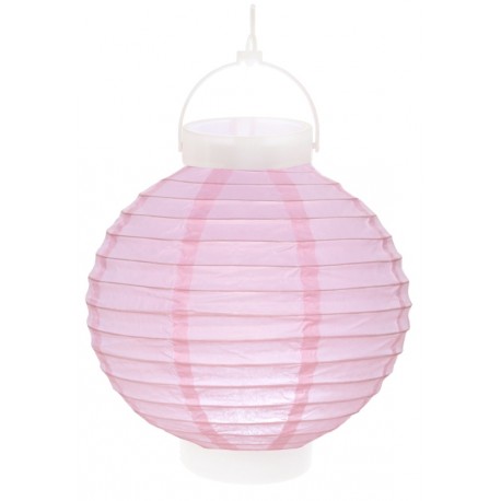 Lampion lumineux boule papier rose 20 cm