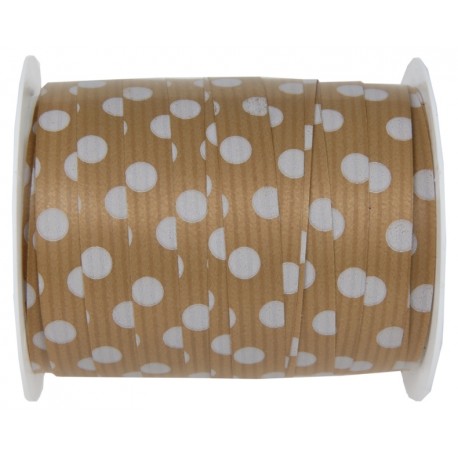 Bolduc kraft naturel à pois blancs 10 mm x 25 M
