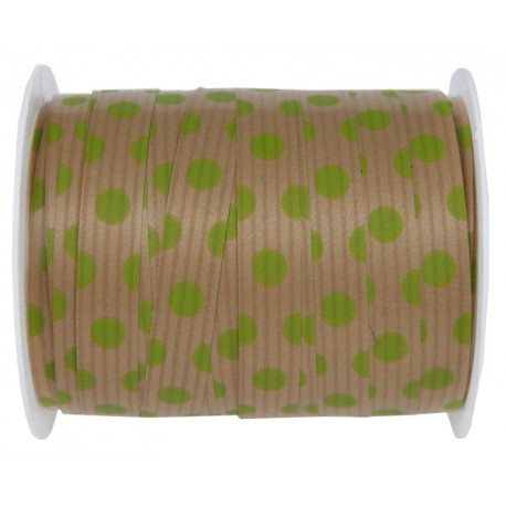 Bolduc kraft naturel à pois vert anis 10 mm x 25 M
