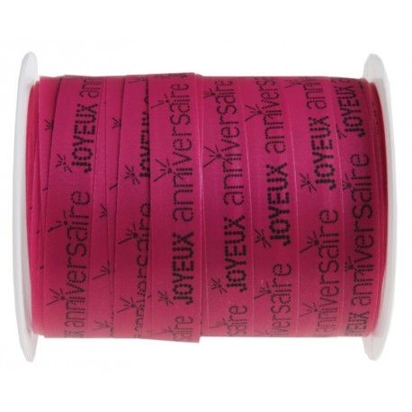 Bolduc joyeux anniversaire fuchsia 10 mm x 25 M