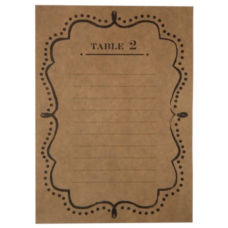 Plan de table vintage kraft de 1 à 10 les 10