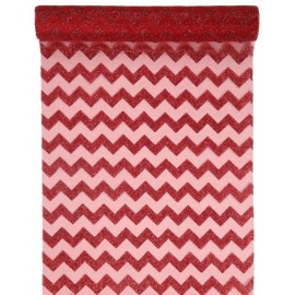Chemin de table chevron rouge pailleté 5 M