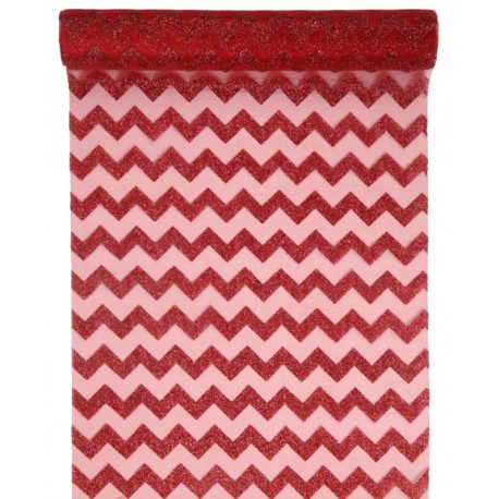 Chemin de table chevron rouge pailleté 5 M