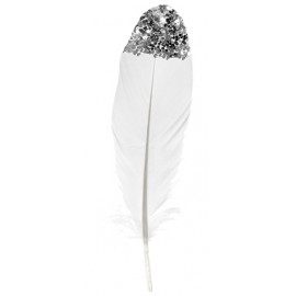 Plume blanche avec paillettes argent 16 cm les 6