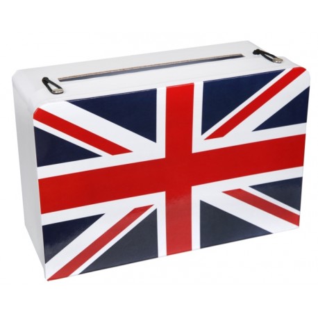 Tirelire valise Angleterre drapeau anglais en carton 24 cm